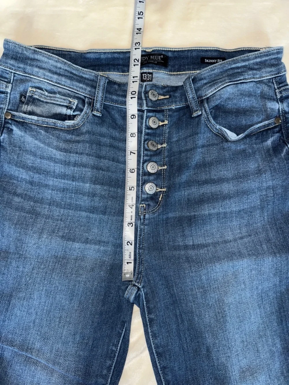 Judy Blue Dark Blue High-Rise Button-Fly Jeans 13/31 - Picture 4 of 7